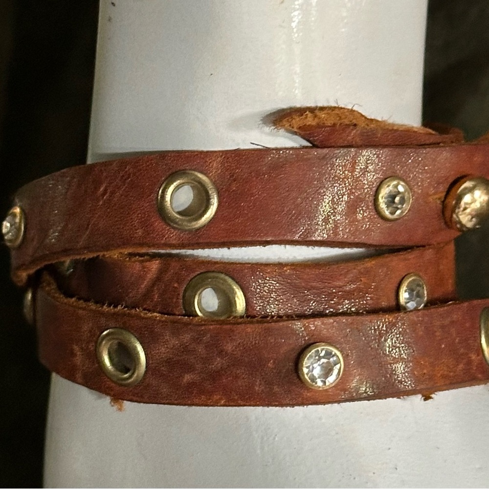 Brown Leather Wrap Bracelet with Studs